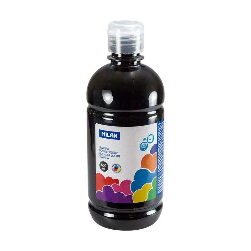 Portátil Milan Botella de Tempera 500ml - Tapon Dosificador - Secado Rapido - Mezclable - Color Negro