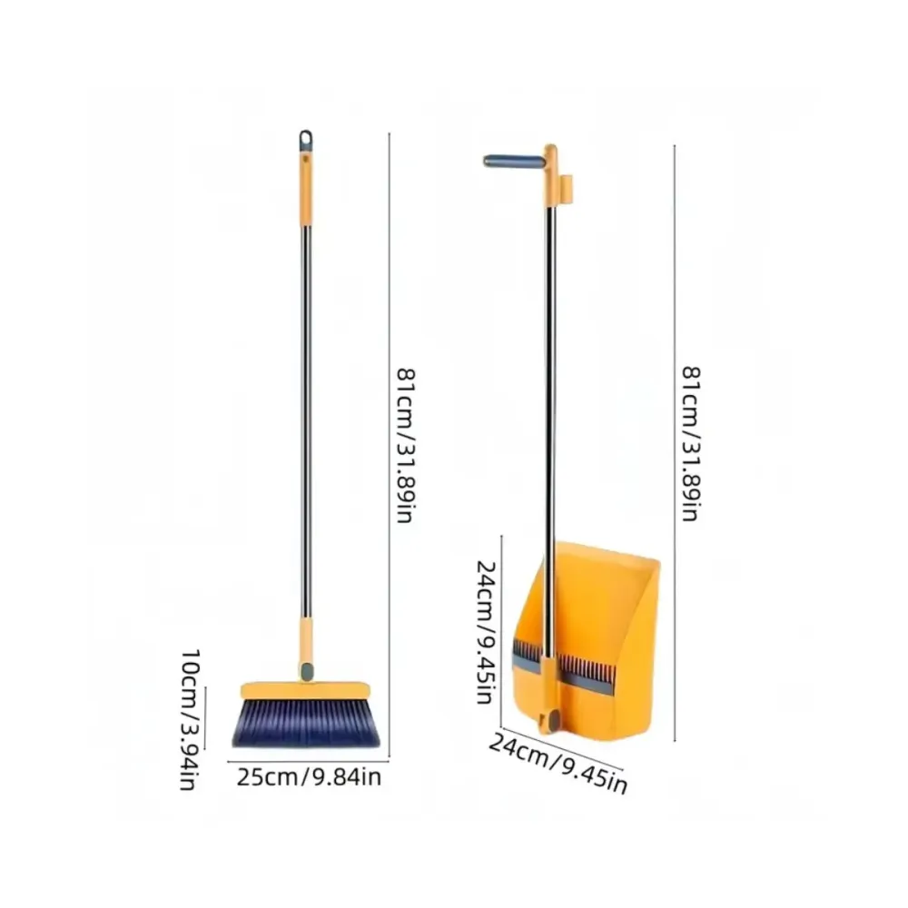 Escoba y recogedor plegable mango rotativo azul/naranja