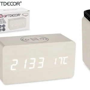 Reloj Blanco con Alarma - Cargador Movil - Temperatura 1F-07-A
