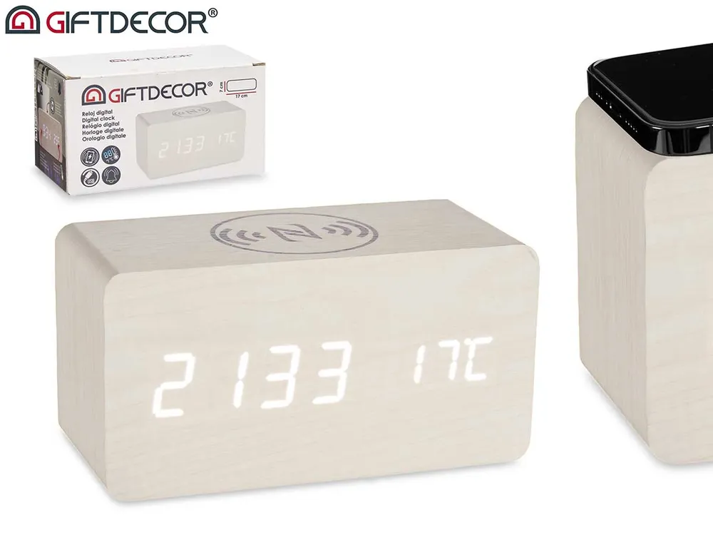 Reloj Blanco con Alarma - Cargador Movil - Temperatura 1F-07-A