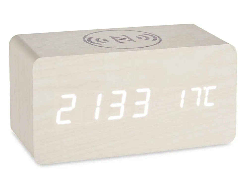 Reloj Blanco con Alarma - Cargador Movil - Temperatura 1F-07-A
