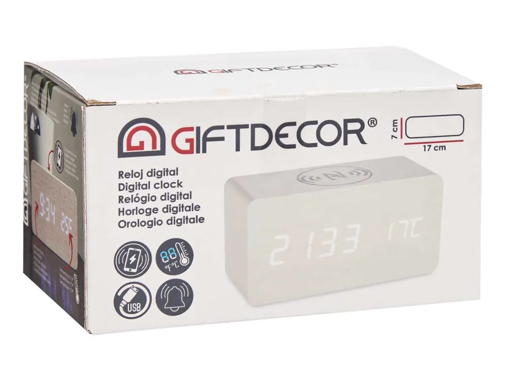 Reloj Blanco con Alarma - Cargador Movil - Temperatura 1F-07-A