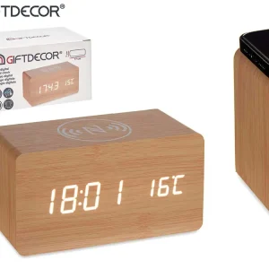 Reloj efecto Madera con Alarma - Cargador Movil - Temperatura 2A-05-A