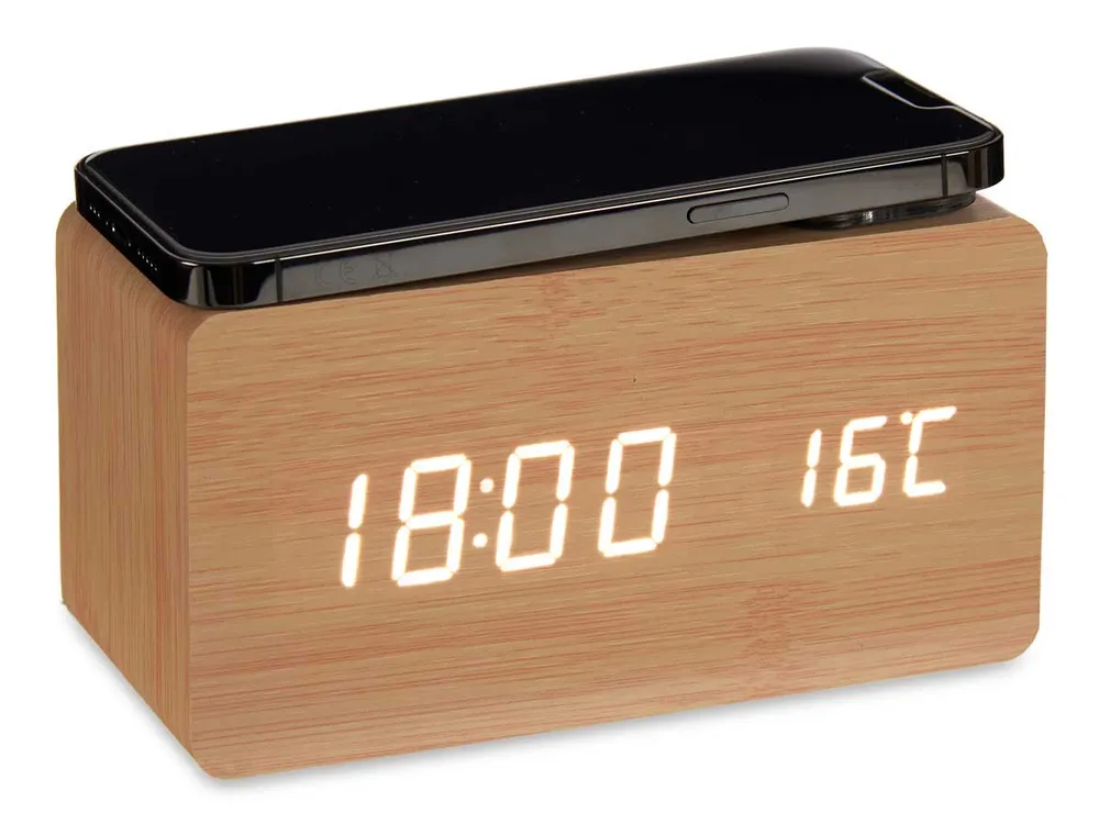 Reloj efecto Madera con Alarma - Cargador Movil - Temperatura 2A-05-A