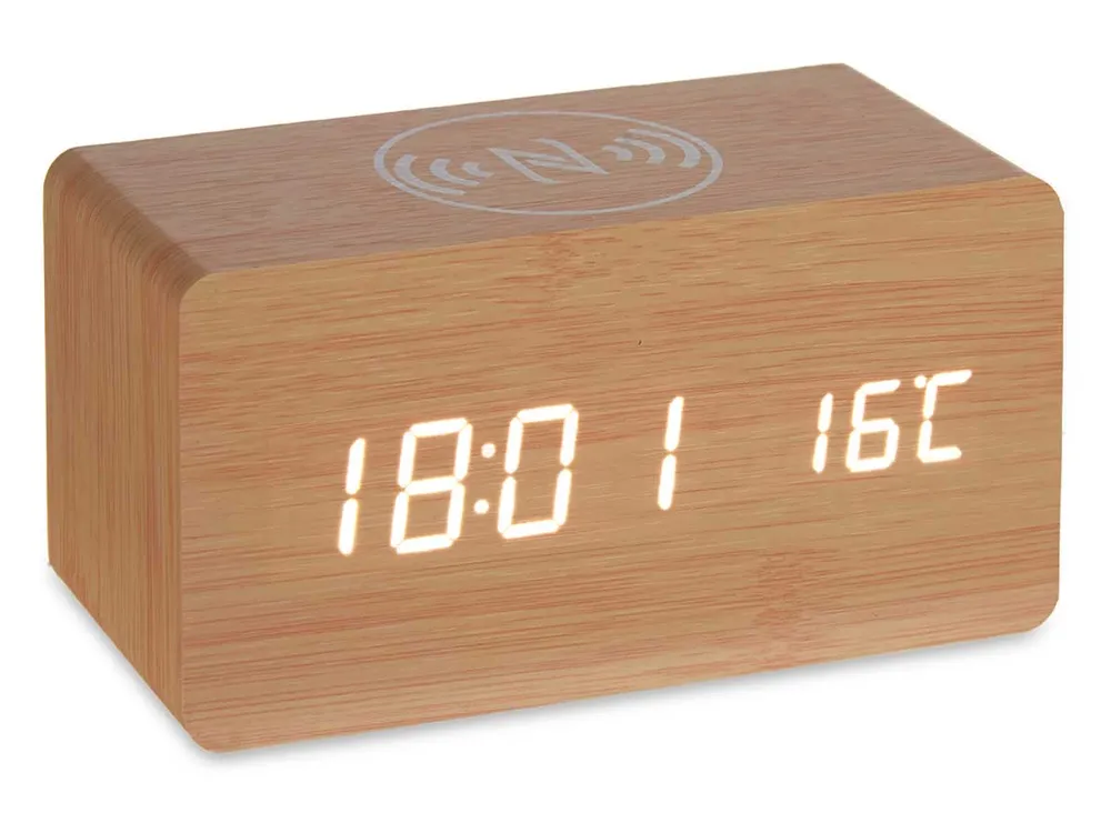 Reloj efecto Madera con Alarma - Cargador Movil - Temperatura 2A-05-A