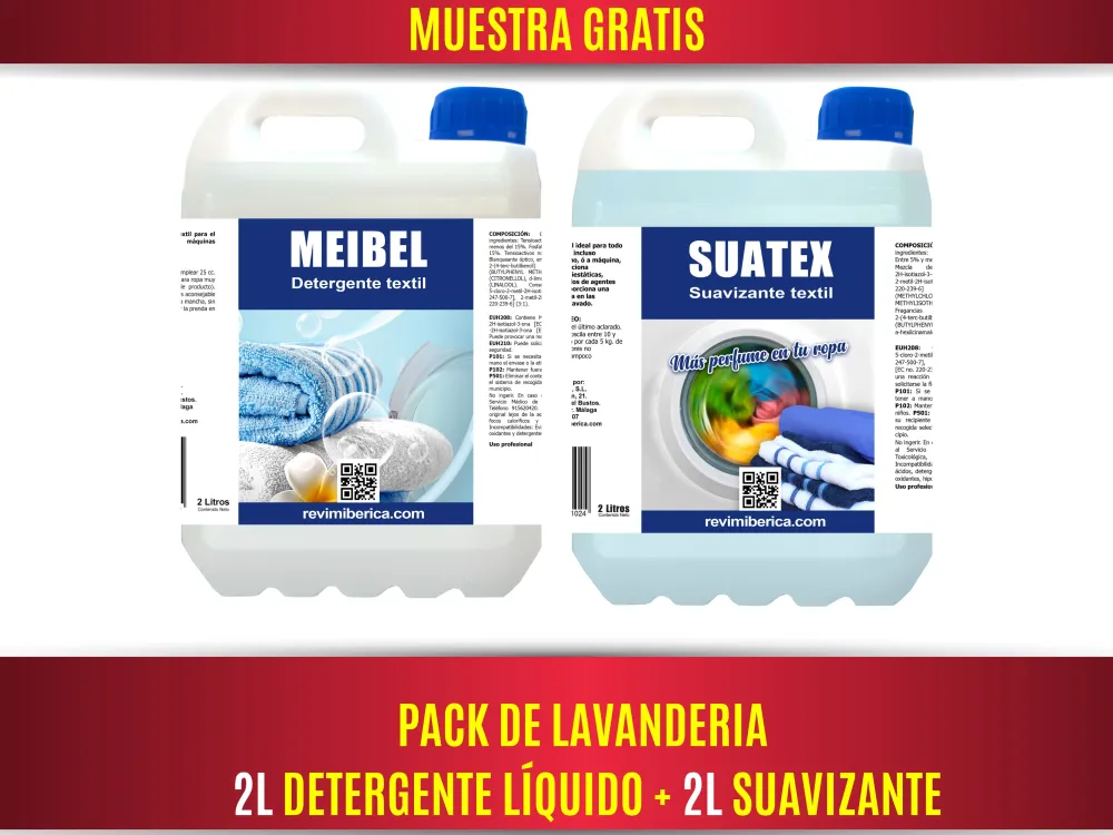 Líquido Pack Lavanderí Dúo MEIBEL 2L + 2L | Detergente Líquido y Suavizante Profesional para Ropa Limpia y Flexible