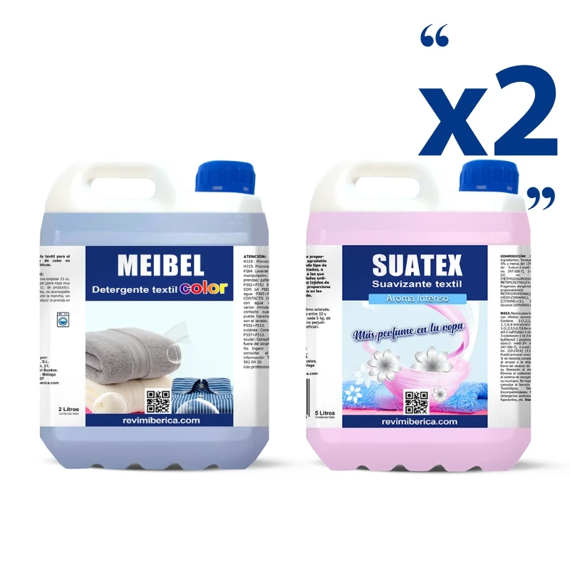 Quitagrasas Pack Lavanderí DUO: Detergente Ropa Color MEIBEL + Suavizante SUATEX Aroma Intenso