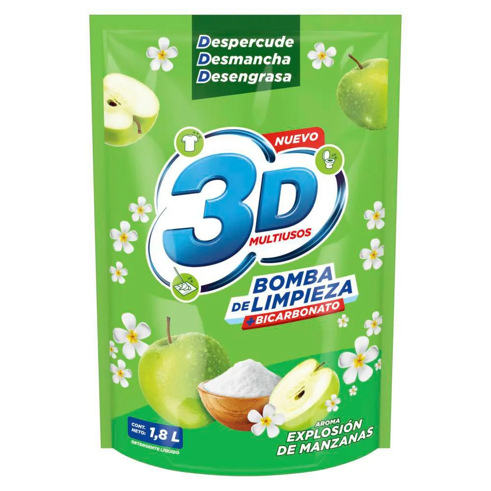 Detergente Liquido Multiusos 3D 1800ml Exposion De Manzana
