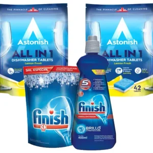 Pack Limpieza Lavavajillas 84 Tabletas + Sal 1 kg + Abrillantador 400 ml Astonish