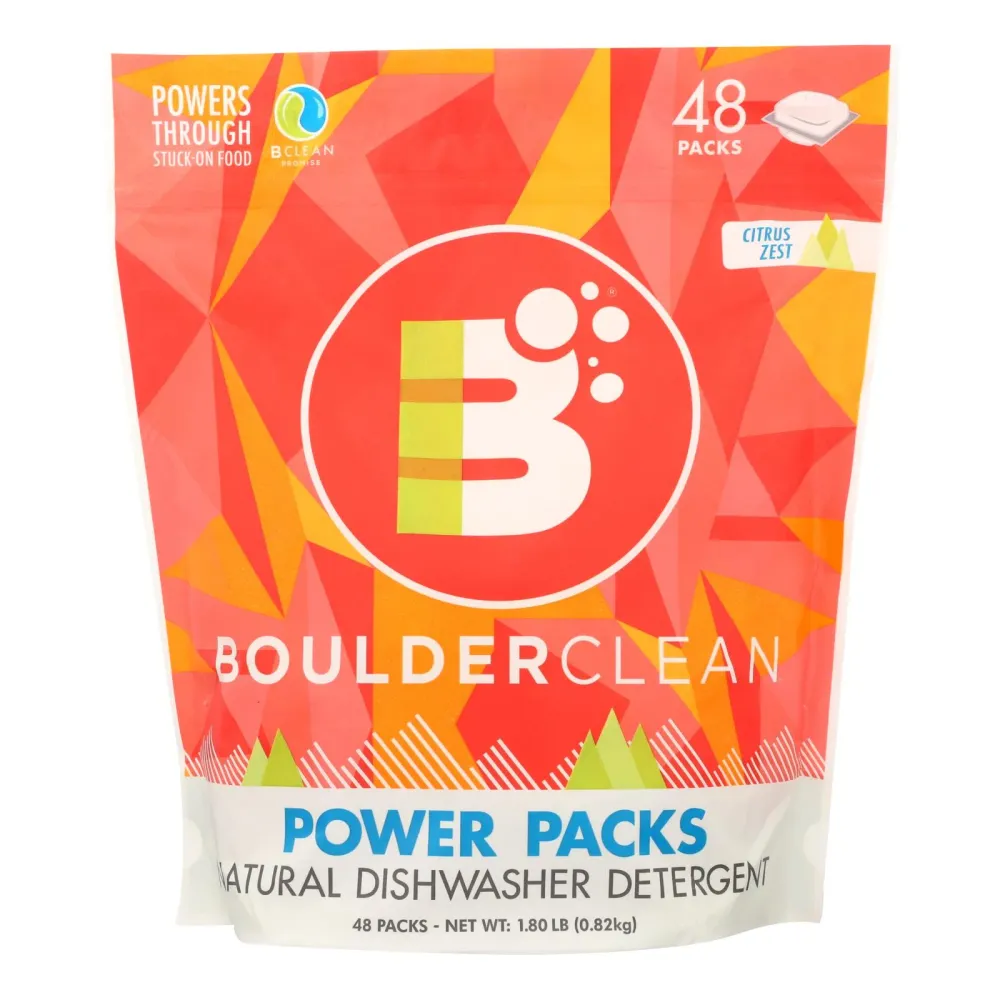 Detergente natural para lavavajillas Boulder Clean Power Packs eficaz - Caja de 6 - 1,8 lb (paquete de 6)