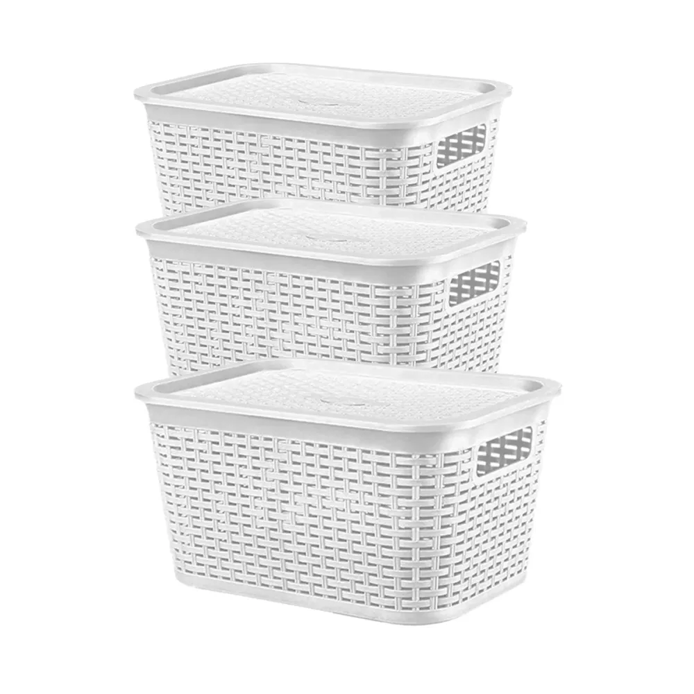 Caja Organizadora Ratán 6 Lt. / Pack 3 Un. Blanco