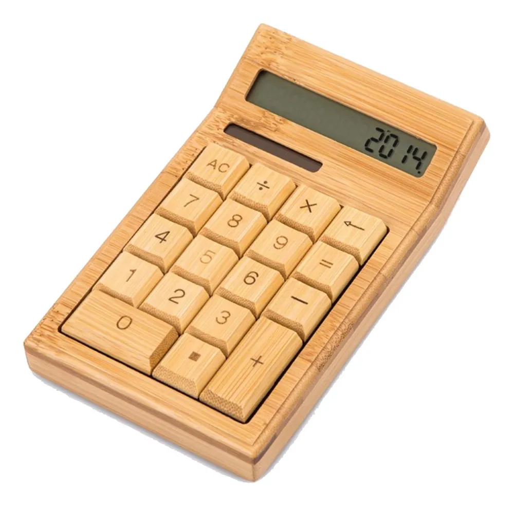 Calculadora Mesa Escritorio Bambú 12 Dígitos Solar Ecológico