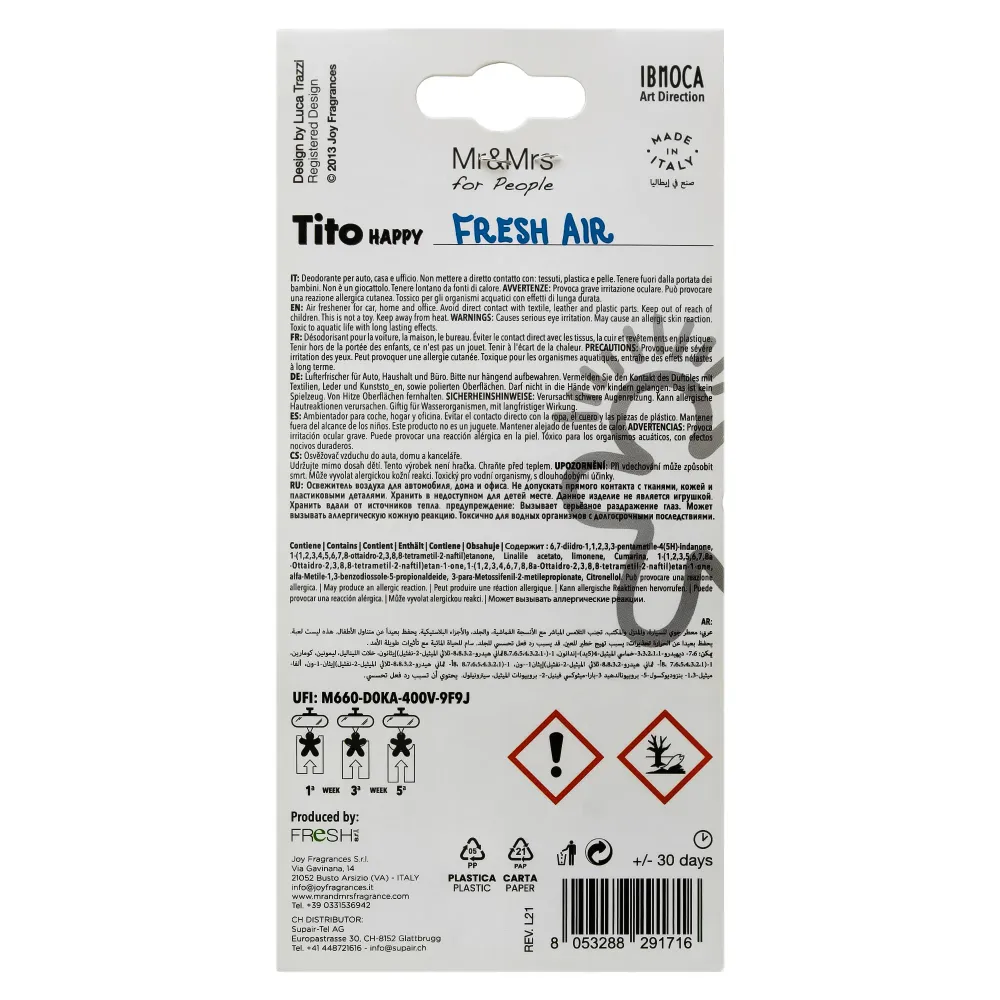 Fragancia Para Auto Tito Happy Fresh Air X Unidad CESARE