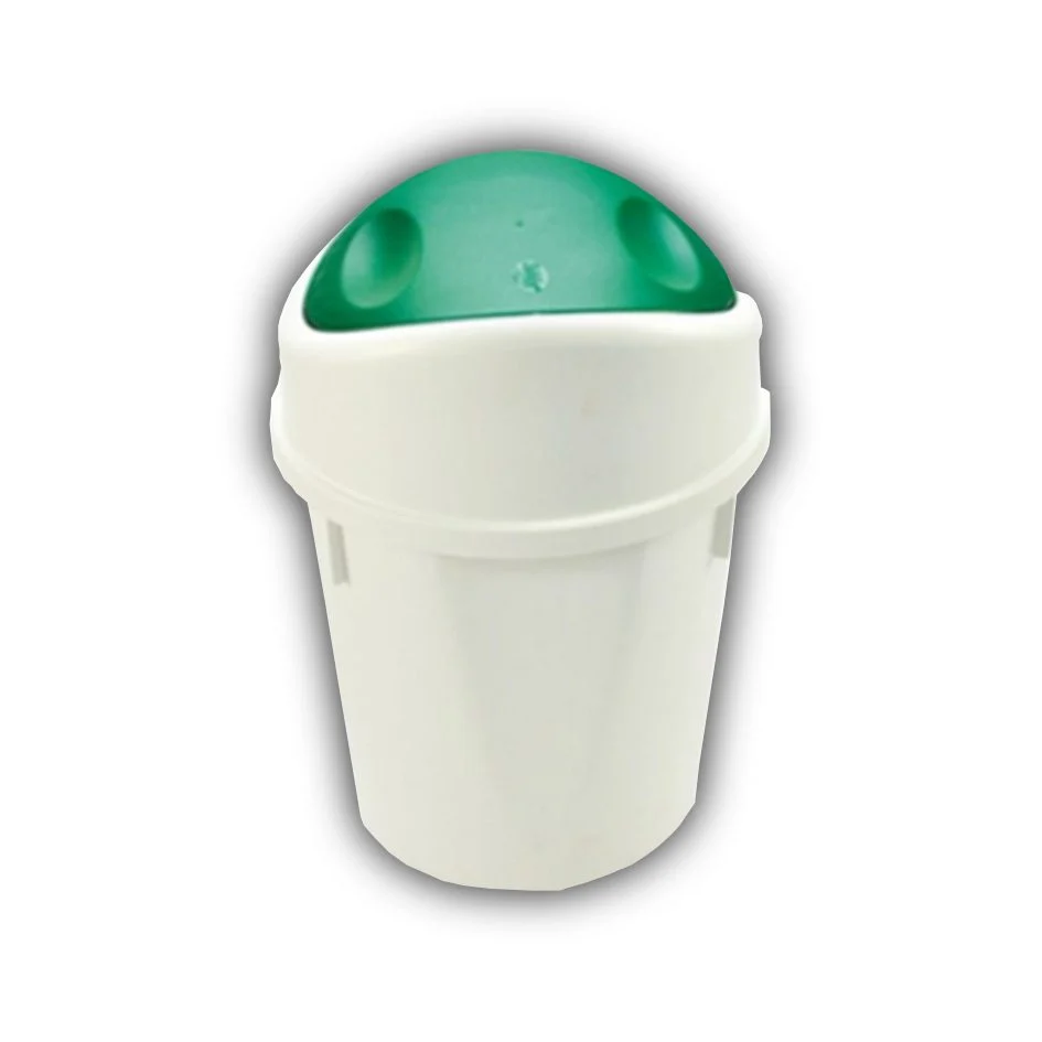 Cesto balancín mini 3 lt / 0.79 gl blanco con tapa verde