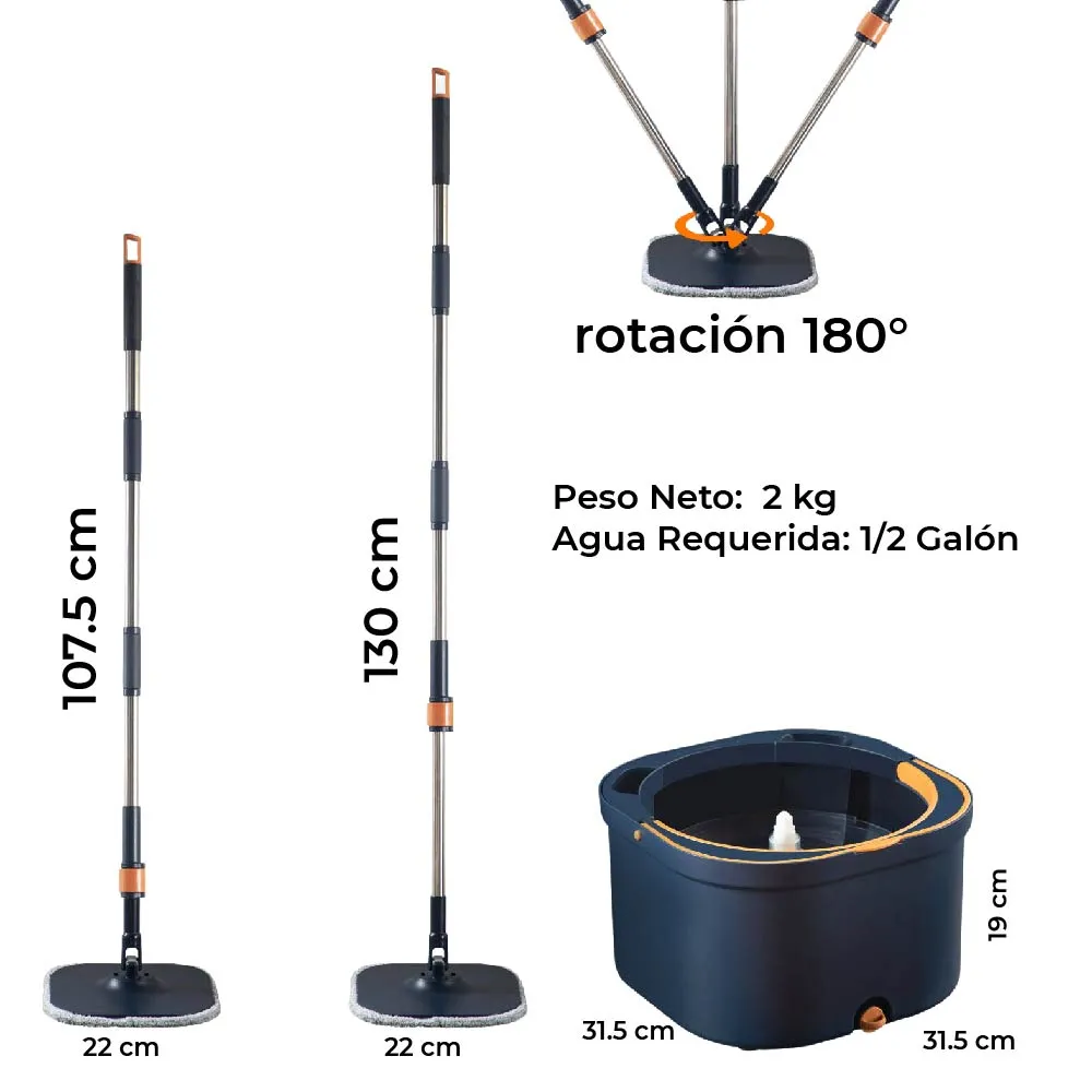 Cubeta Giratoria Azul con trapeador con mopas Lavables Incluidas CHIC-FANTASY