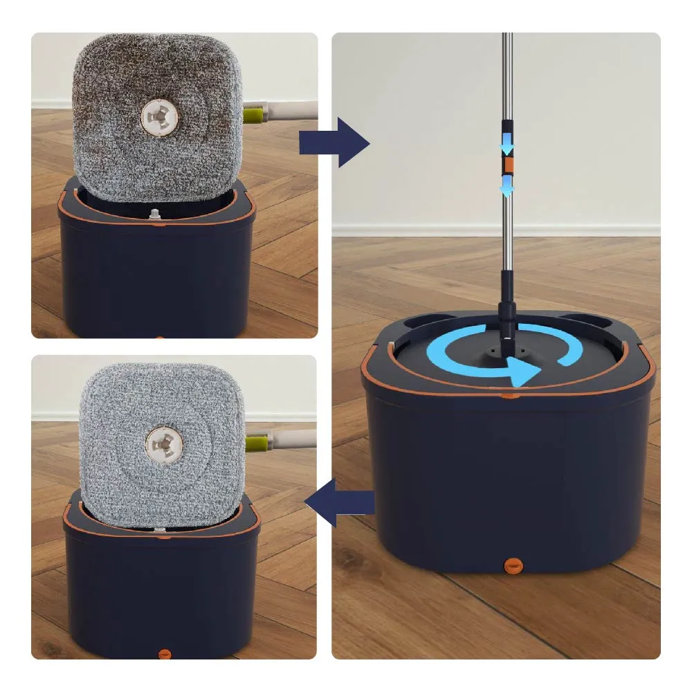 Cubeta Giratoria Azul con trapeador con mopas Lavables Incluidas CHIC-FANTASY
