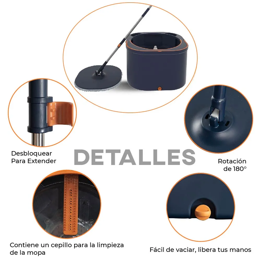 Cubeta Giratoria Azul con trapeador con mopas Lavables Incluidas CHIC-FANTASY