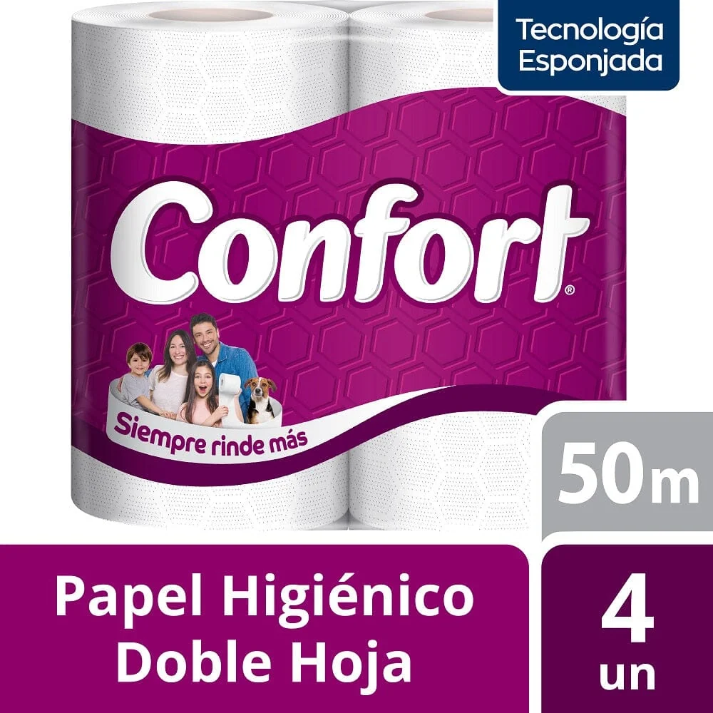 Papel Higiénico Doble Hoja 4 Mega Rollos 50 Mt CONFORT