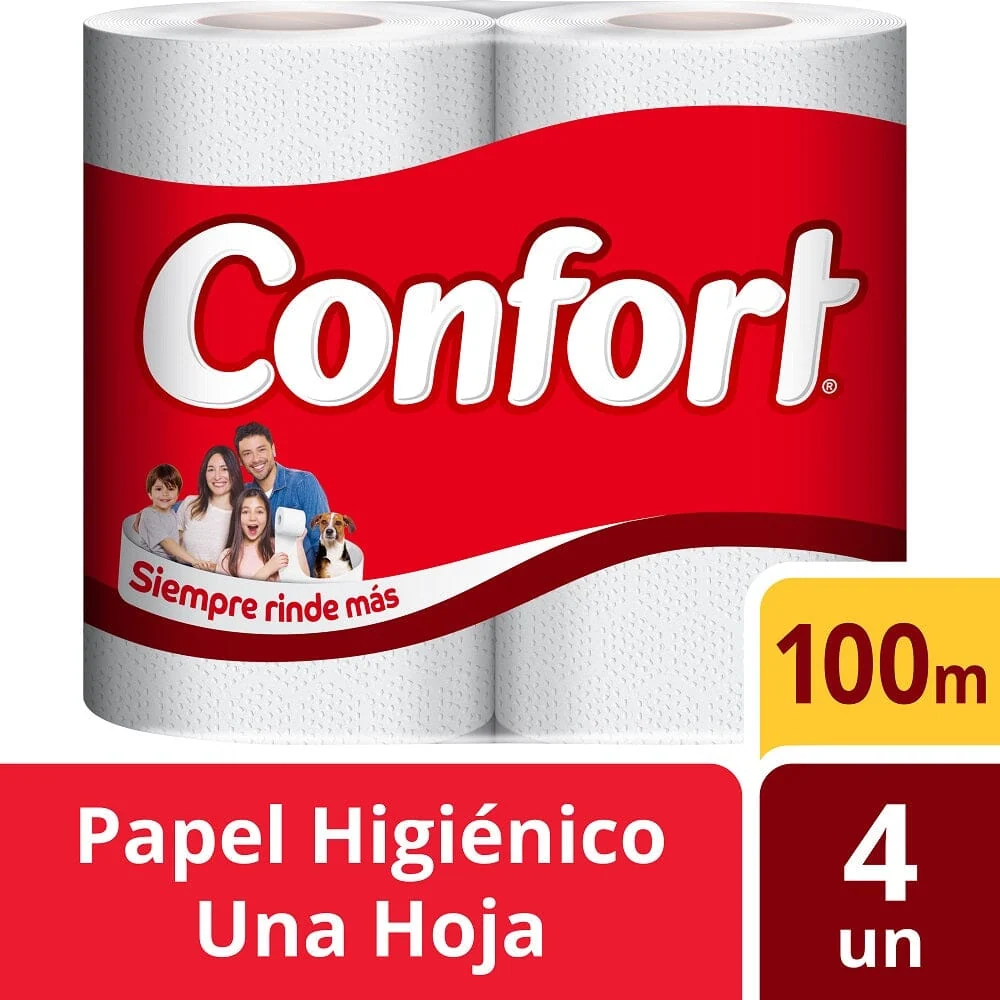 Papel Higiénico Hoja Simple 4 Rollos 100 Mt CONFORT
