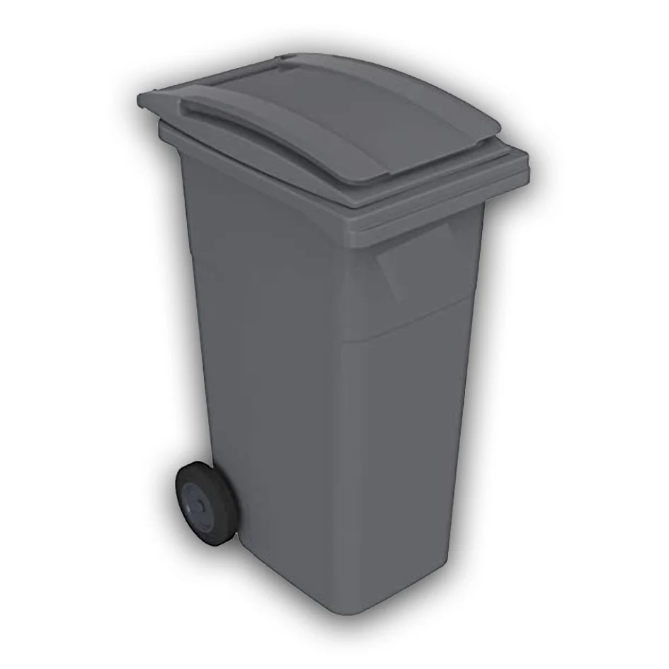 CONTENEDOR ALEMAN 120 LTS GRIS C/LLANTAS Y TAPA ABATIBLE.