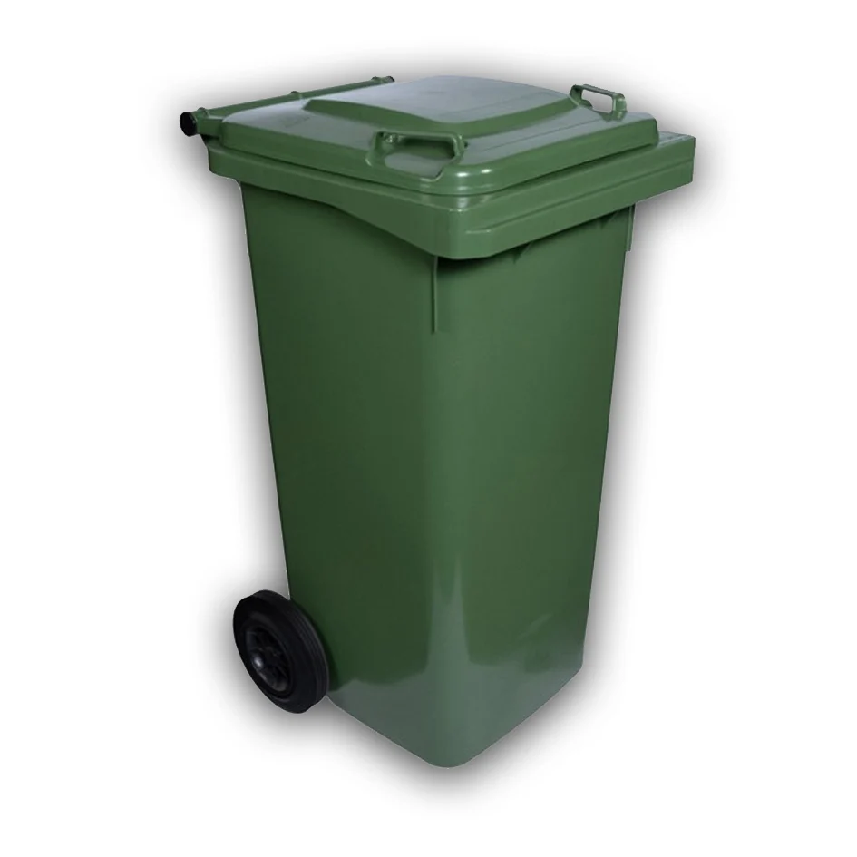 CONTENEDOR ALEMAN 120 LTS VERDE C/LLANTAS Y TAPA ABATIBLE.