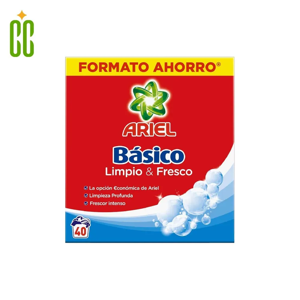 Ariel Básico Detergente en Polvo, 40 Dosis, 2600 gr Cosmo Cosmetics