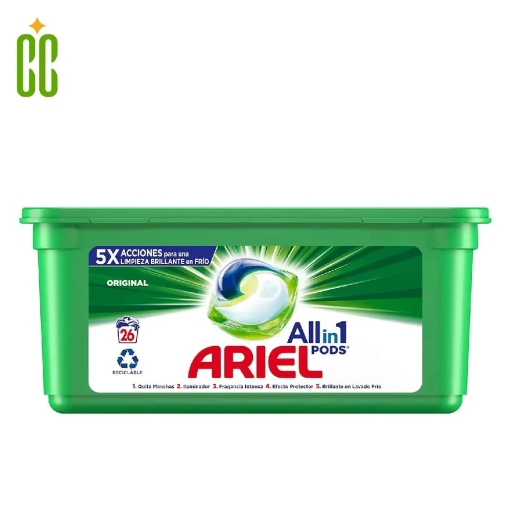 ARIEL - Todo En Uno PODS, Cápsulas De Detergente Líquido Original 26 Lavados Cosmo Cosmetics