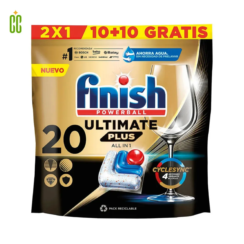 Finish Powerball Ultimate Plus Todo en Uno Lavavajillas, 20 Capsulas 244g Cosmo Cosmetics