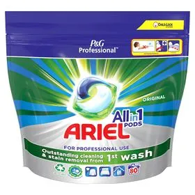 CÁPSULAS ARIEL PROFESSIONAL TODO EN UNO CON DETERGENTE LÍQUIDO REGULAR 80 CÁPSULAS