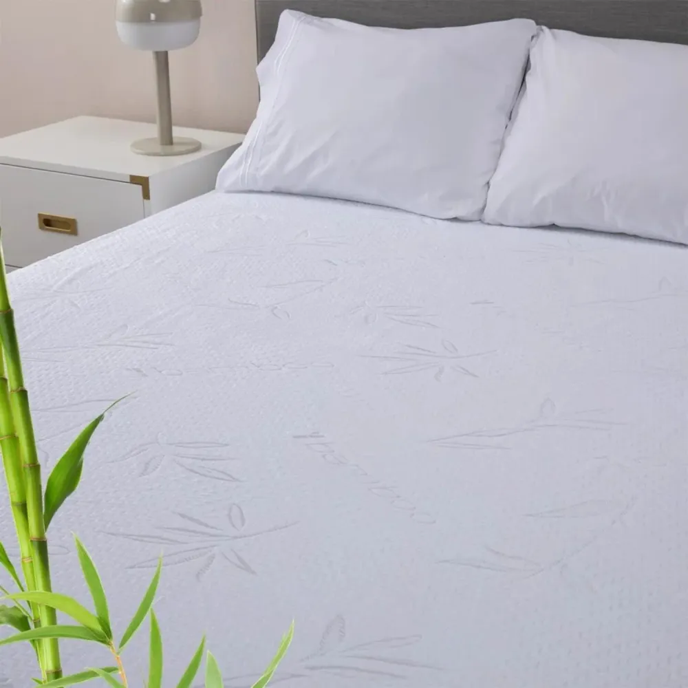 Cubre Colchon Impermeable 1.5 Plaza Bambú Blanco