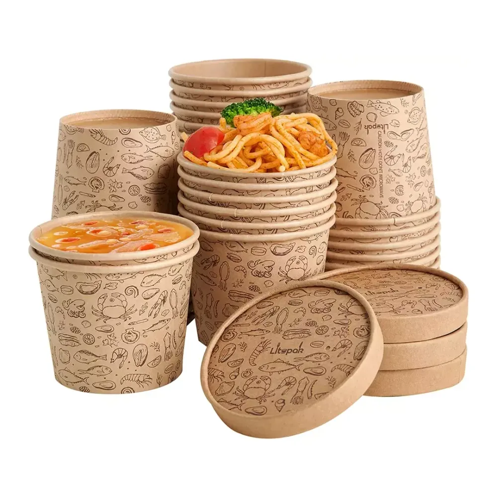 Cuenco de papel de sopa de comida caliente respetuoso con el medio ambiente con logotipo personalizado impermeable desechable