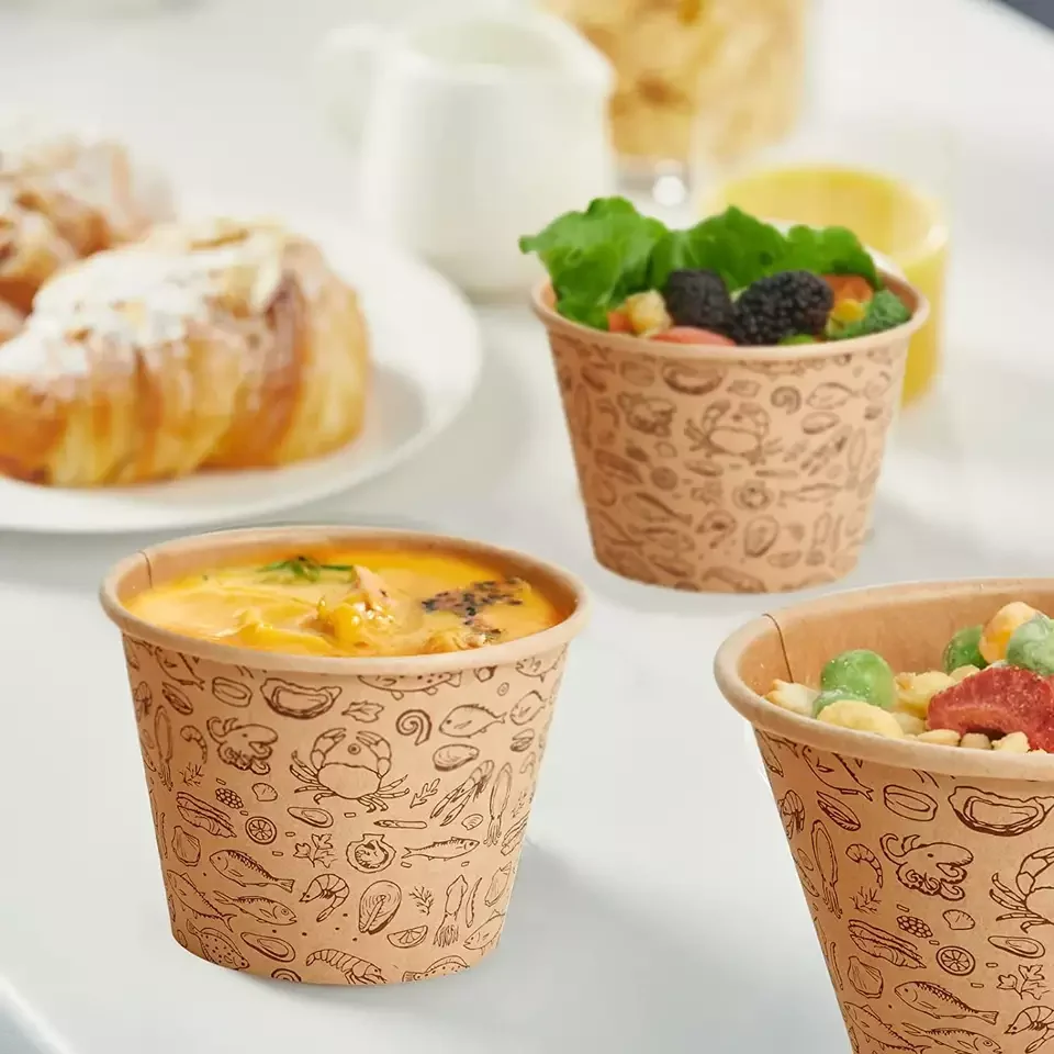 Cuenco de papel de sopa de comida caliente respetuoso con el medio ambiente con logotipo personalizado impermeable desechable