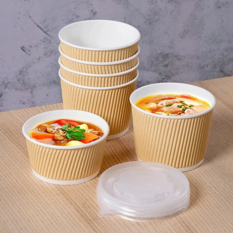 Cuenco de papel de sopa de comida caliente respetuoso con el medio ambiente con logotipo personalizado impermeable desechable