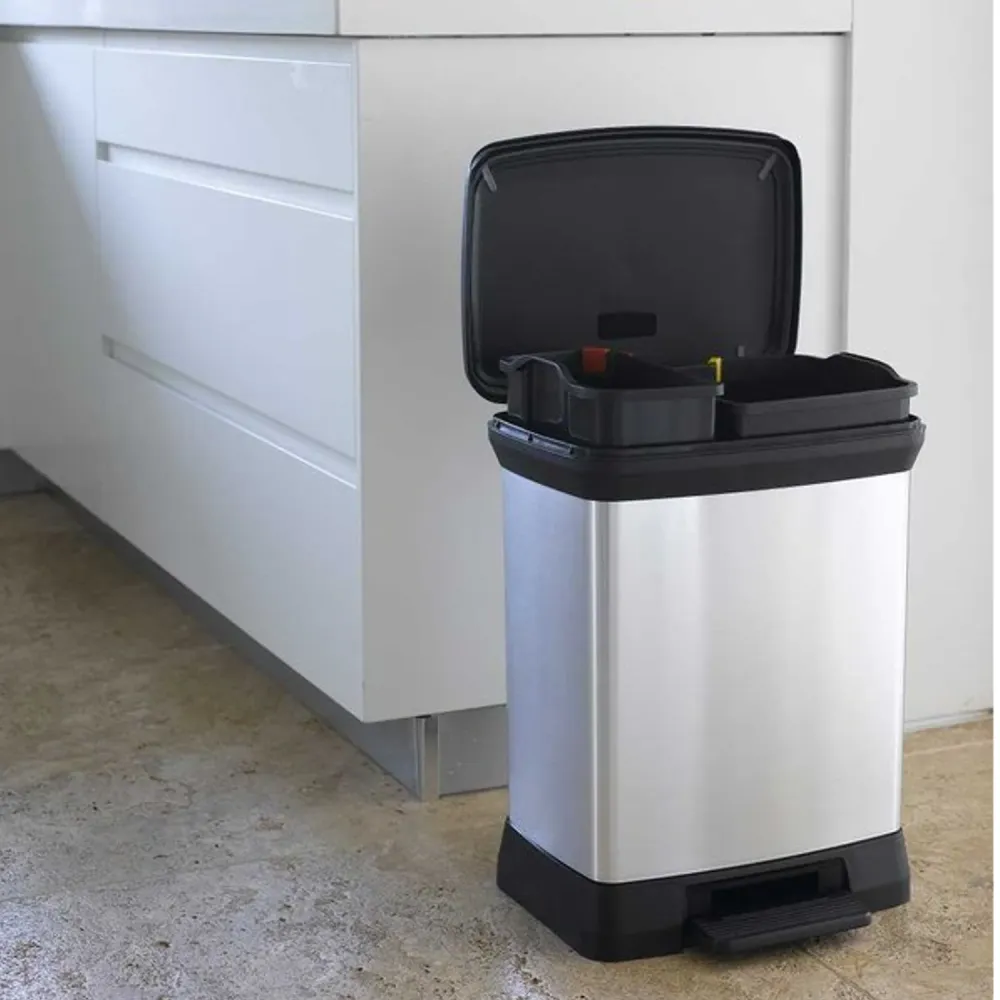 Cesta con pedal para segregación Curver Deco Bin metalizado 10 + 18L