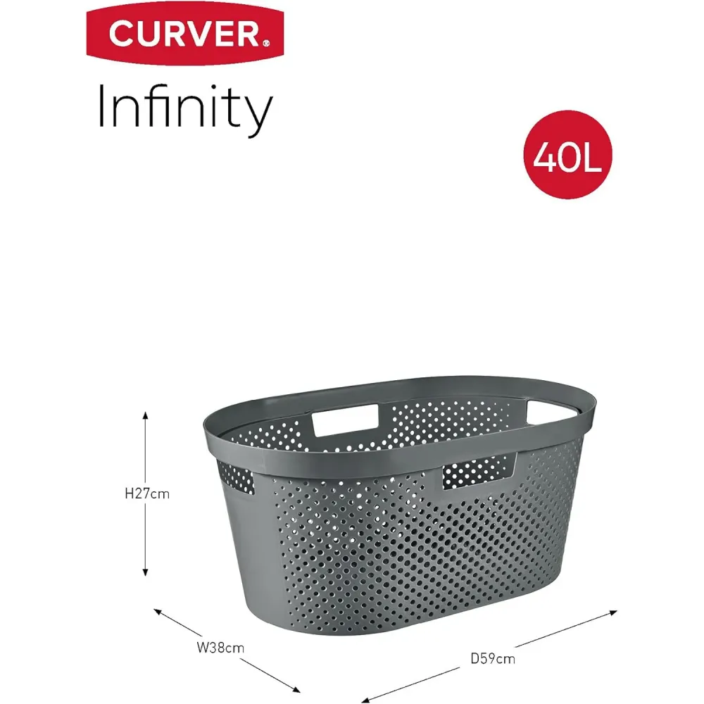 Curver Infinity Reciclado mangle / cesta de lavanderí, 40L de capacidad, gris oscuro, 100% reciclado, 245675