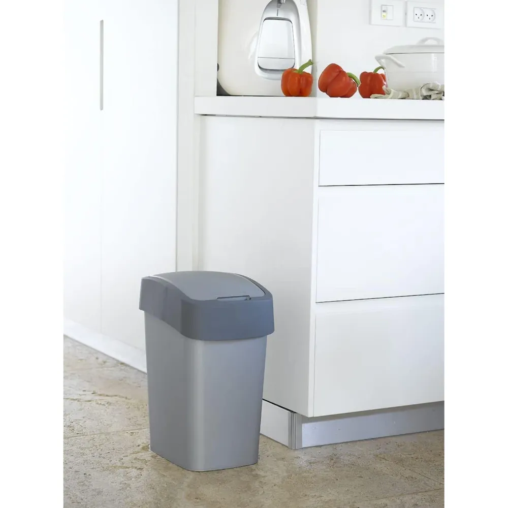 Cuver Papelera de Segregación con Tapa, Color Gris, Marco Plateado, 25L, Flip Bin Curver