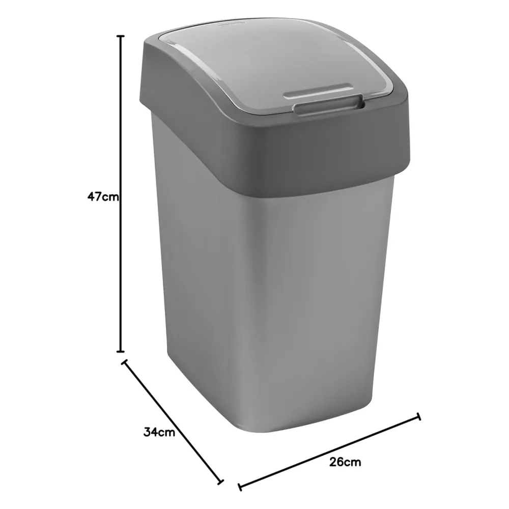 Cuver Papelera de Segregación con Tapa, Color Gris, Marco Plateado, 25L, Flip Bin Curver