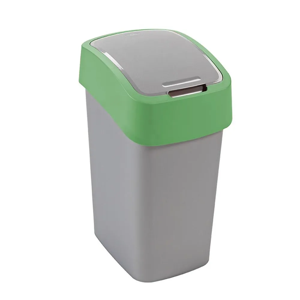 Cuver Papelera de Segregación con Tapa, Color Gris, Marco Verde, 25L, Flip Bin Curver
