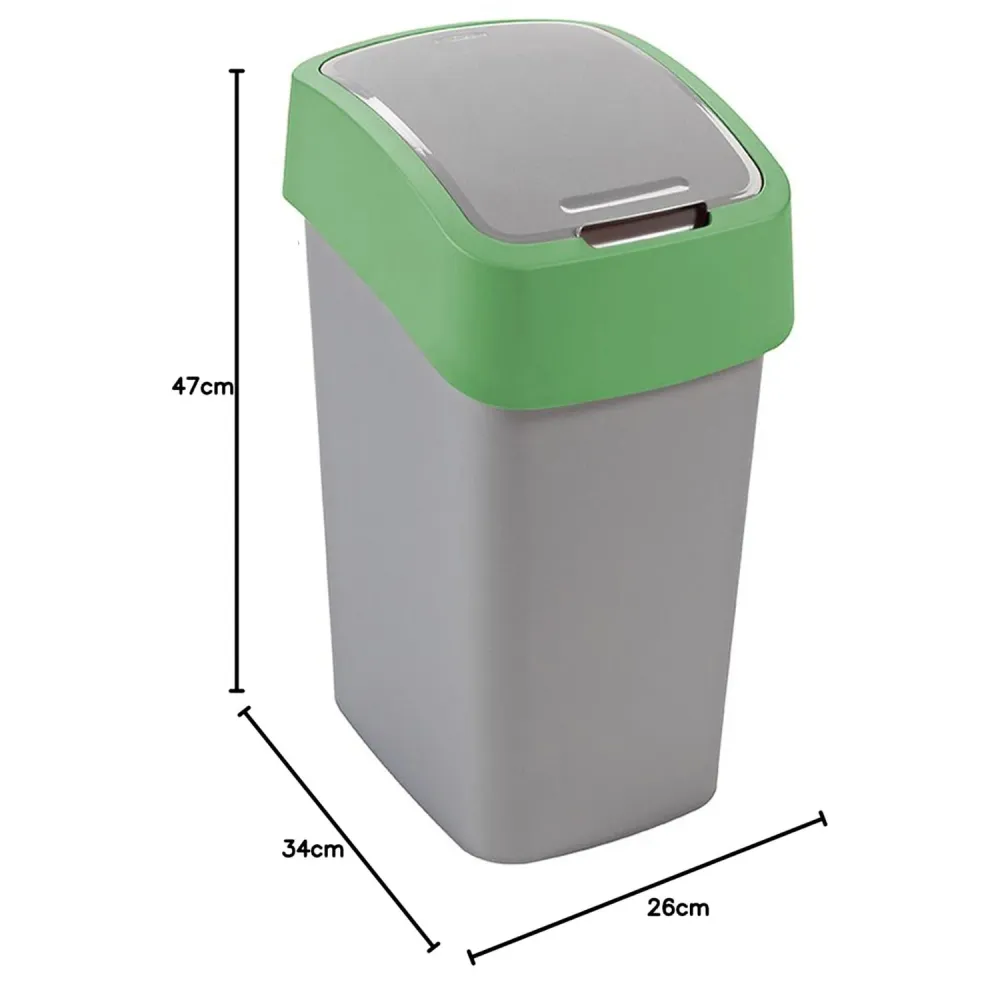 Cuver Papelera de Segregación con Tapa, Color Gris, Marco Verde, 25L, Flip Bin Curver
