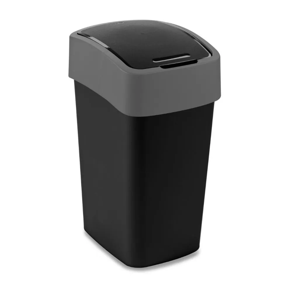 Papelera Curver, con tapa, abatible, 25l, negra/plata, Flip Bin