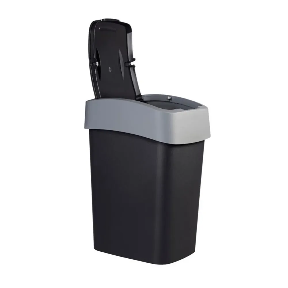 Papelera Curver, con tapa, abatible, 25l, negra/plata, Flip Bin