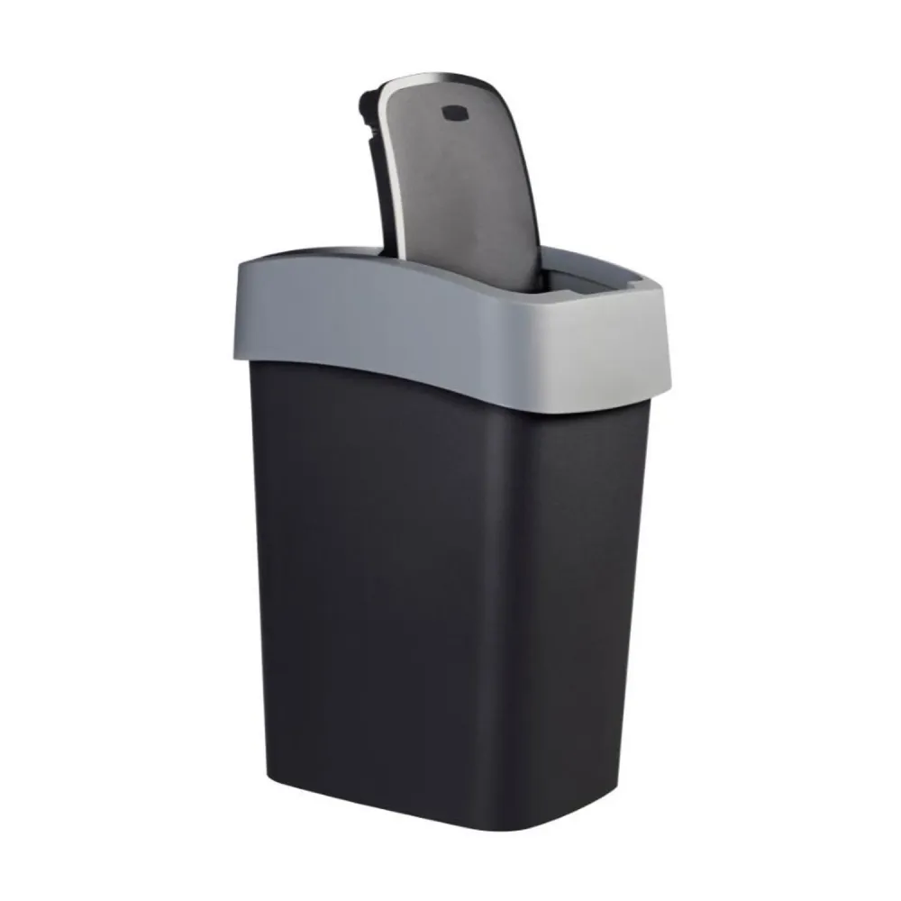 Papelera Curver, con tapa, abatible, 25l, negra/plata, Flip Bin