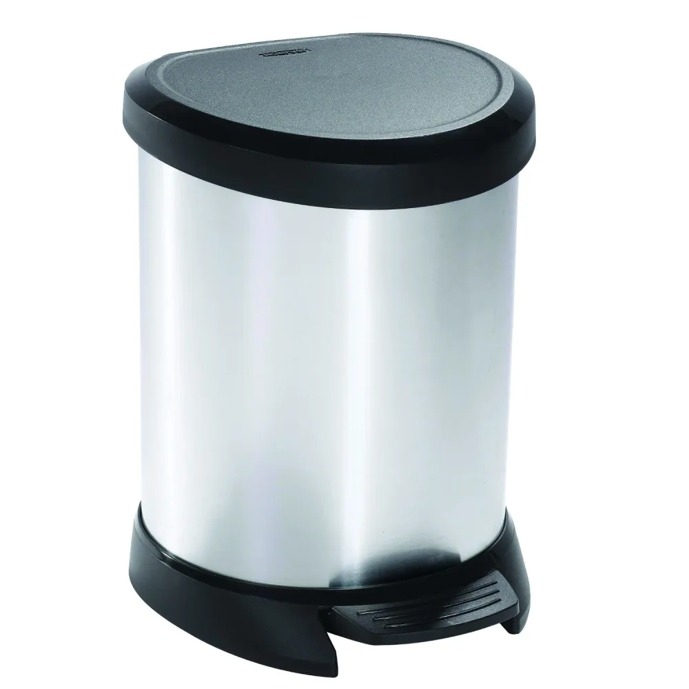 Papelera metálica Curver Deco con tapa de plástico y pedal de apertura. Cubo interior de 5l