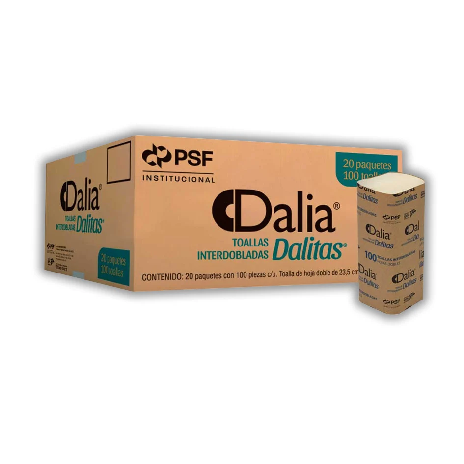 DALITAS HOJA DOBLE TOALLA INTERDOBLADA DE 20 PQT. C/100 Serv. 2000 PZAS. POR CAJA