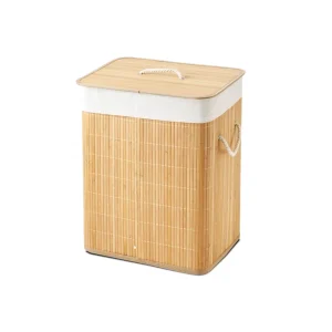 Cesto Para Ropa Sucia, Cubo con Tapa y Asas, Bolsa Lavable Extraíble, Cesta de Bambú Para Ropa Retangular DamDamGo