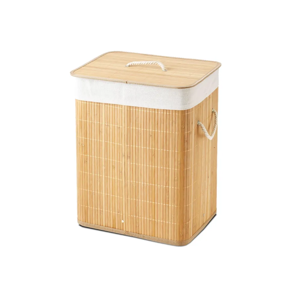 Cesto Para Ropa Sucia, Cubo con Tapa y Asas, Bolsa Lavable Extraíble, Cesta de Bambú Para Ropa Retangular DamDamGo