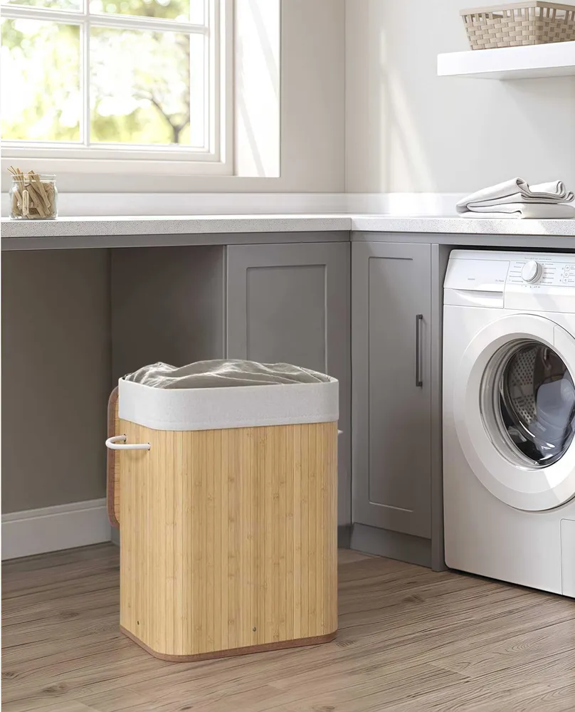 Cesto Para Ropa Sucia, Cubo con Tapa y Asas, Bolsa Lavable Extraíble, Cesta de Bambú Para Ropa Retangular DamDamGo
