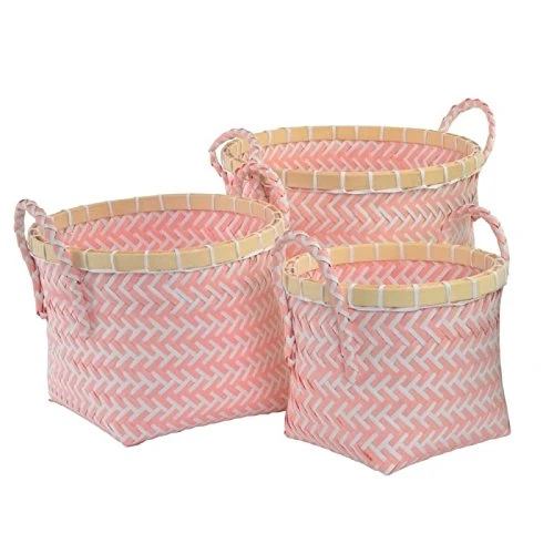 Juego de 3 cestas poliester bambu rosa . damdamgo