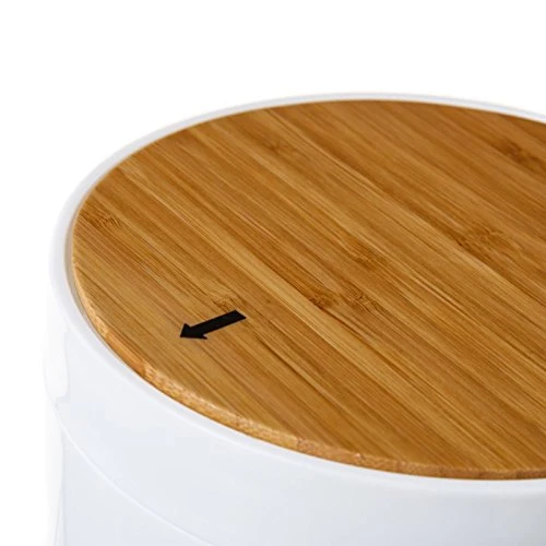 Papelera de Baño 5L con Tapa Basculante de Bambú Natural, Cubo de Basura Pequeño Blanco Diseño Minimalista Moderno para Ba...