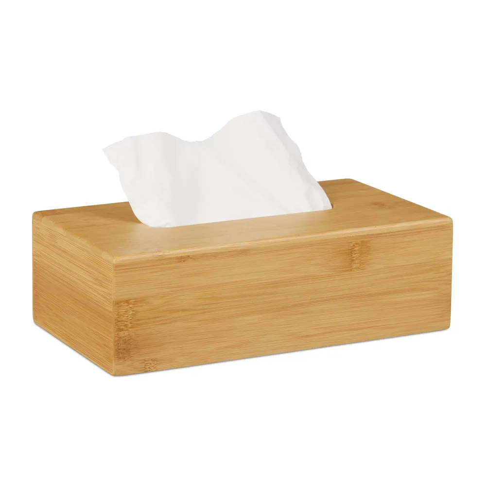 Set 2 Cajas de Bambú para Pañuelos, Dispensador de Toallitas Desmaquillantes, Madera Veteada, 8,5x27,5x15,5 cm, Natural da...